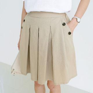 High-waist Linen Blend Pleated Shorts