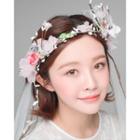 Flower Garland Hair Band With Bridal Veil One Size