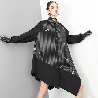 Irregular Hem Striped Panel Long Shirt