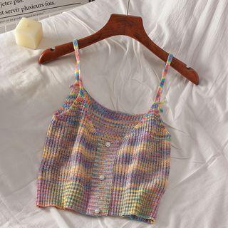 Striped Button-up Knit Camisole Top Yellow & Purple & Blue - One Size