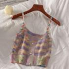 Striped Button-up Knit Camisole Top Yellow & Purple & Blue - One Size