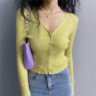 Button-down Long-sleeve Knit Top In 6 Colors