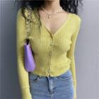 Button-down Long-sleeve Knit Top In 6 Colors