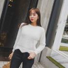 Scallop-hem Furry Knit Top