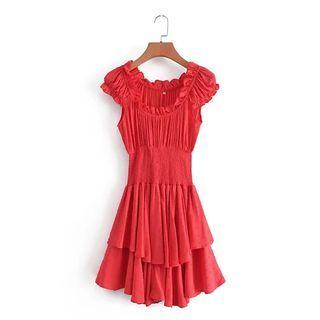 Cap-sleeve Layered Mini A-line Dress
