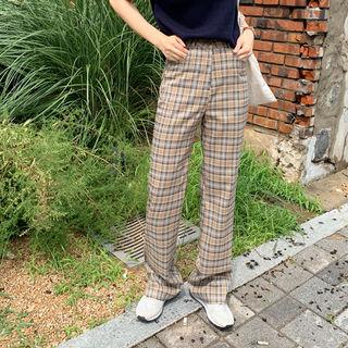 Straight Plaid Dress Pants