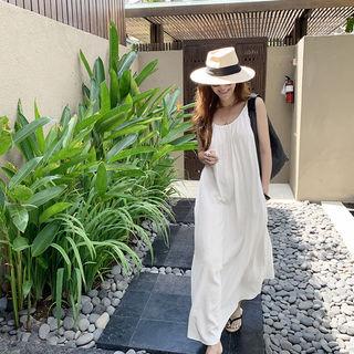 Spaghetti-strap Linen Blend Maxi Dress Ivory - One Size