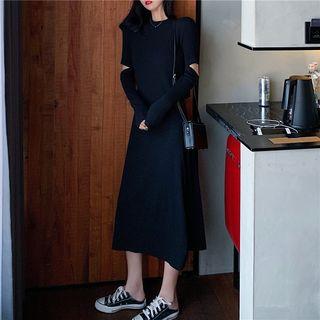 Long-sleeve Midi Cutout A-line Dress