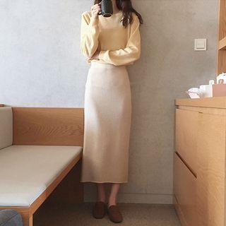 Crew-neck Sweater / Midi Straight-fit Knit Skirt