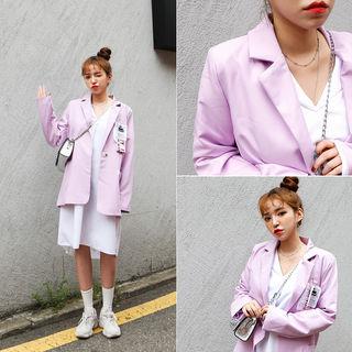 Single-breasted Pocket-detail Jacket Light Purple - One Size
