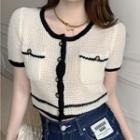 Short-sleeve Button-up Knit Top White - One Size