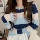 Striped Sweater Striped - White & Light Blue & Blue - One Size