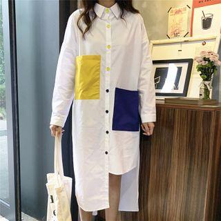 Color Panel Asymmetric Midi Shirtdress