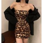 Off-shoulder Chain Leopard Mini Dress