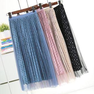 Mesh Overlay Dotted Print Skirt