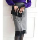 Lace-hem Wool Blend Midi Skirt