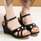 Faux Pearl Ankle-strap Platform Wedge-heel Sandals