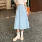 Square-neck Cropped Short-sleeve Top / High-waist A-line Semi Skirt