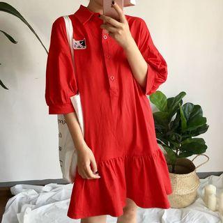 Embroidered 3/4 Sleeve Polo Shirt Dress
