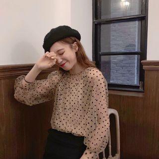 3/4-sleeve Dotted Mesh Top / Midi Overall Dress