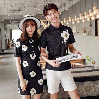 Couple Matching Floral Print Short Sleeve Polo Shirt / Polo Shirt Dress
