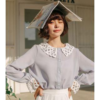 Lace-trim Buttoned Blouse
