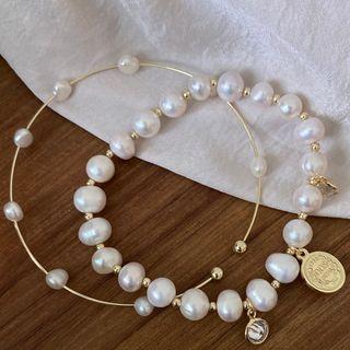 Alloy Coin Pearl Bracelet E80 - White - One Size