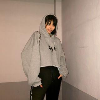 Printed Oversized Crop Hoodie