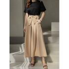 Band-waist Pleated Maxi Culottes With Sash