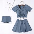 Set: Drawstring Short-sleeve Swim Top + Swim Skirt