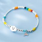 Color Block Bead Cloud Bracelet 1 Pc - White & Blue & Orange & Silver - One Size