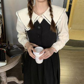 Lace Trim Shirt / Midi Overall Dress