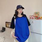 Oversized Color-block Elbow Sleeve T-shirt