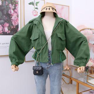 Dolman-sleeved Drawstring-waist Jacket
