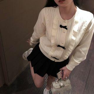 Bow Accent Frill Trim Cardigan Off-white - One Size