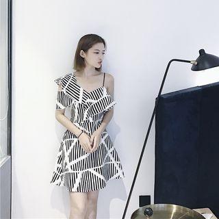 Patterned One-shoulder Minidress