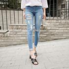 Roll-up Hem Distressed Skinny Jeans