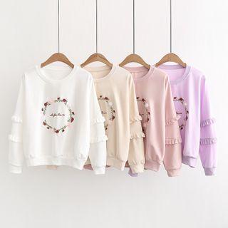 Floral Embroidered Ruffled Pullover