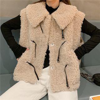 Set : Lapel Vest + Plain Long-sleeve Top