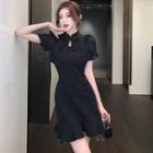 Puff-sleeve Ruffled Keyhole A-line Dress