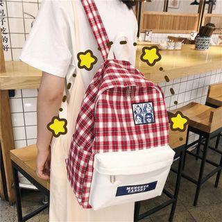 Cartoon Tag Plaid Paneled Backpack