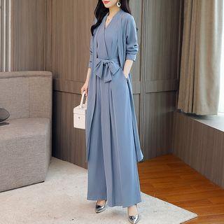 Set: Sleeveless Wide Leg Jumpsuit + Long Jacket