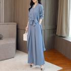 Set: Sleeveless Wide Leg Jumpsuit + Long Jacket
