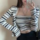 Halter-neck Striped Cropped Camisole Top / Cardigan