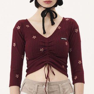 Embroidered Crop Knit Top