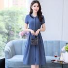 Hidden-button Short-sleeve Mini A-line Dress
