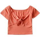 Short-sleeve Ribbed Bow T-shirt