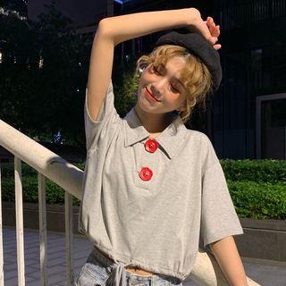 Flower Button Short-sleeve Polo Shirt
