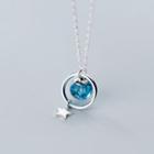 925 Sterling Silver Star & Glass Bead Pendant Necklace S925 Silver - Necklace - Blue & Silver - One Size