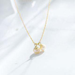 925 Sterling Silver Freshwater Pearl Pendant Necklace Necklace - Faux Pearls - Gold - One Size
